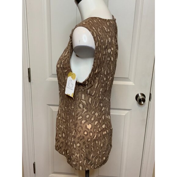 BCBG Max Azria Light Brown Leopard Print Silk Ruffle Sheer Sleeveless Top Size M - Picture 4 of 9